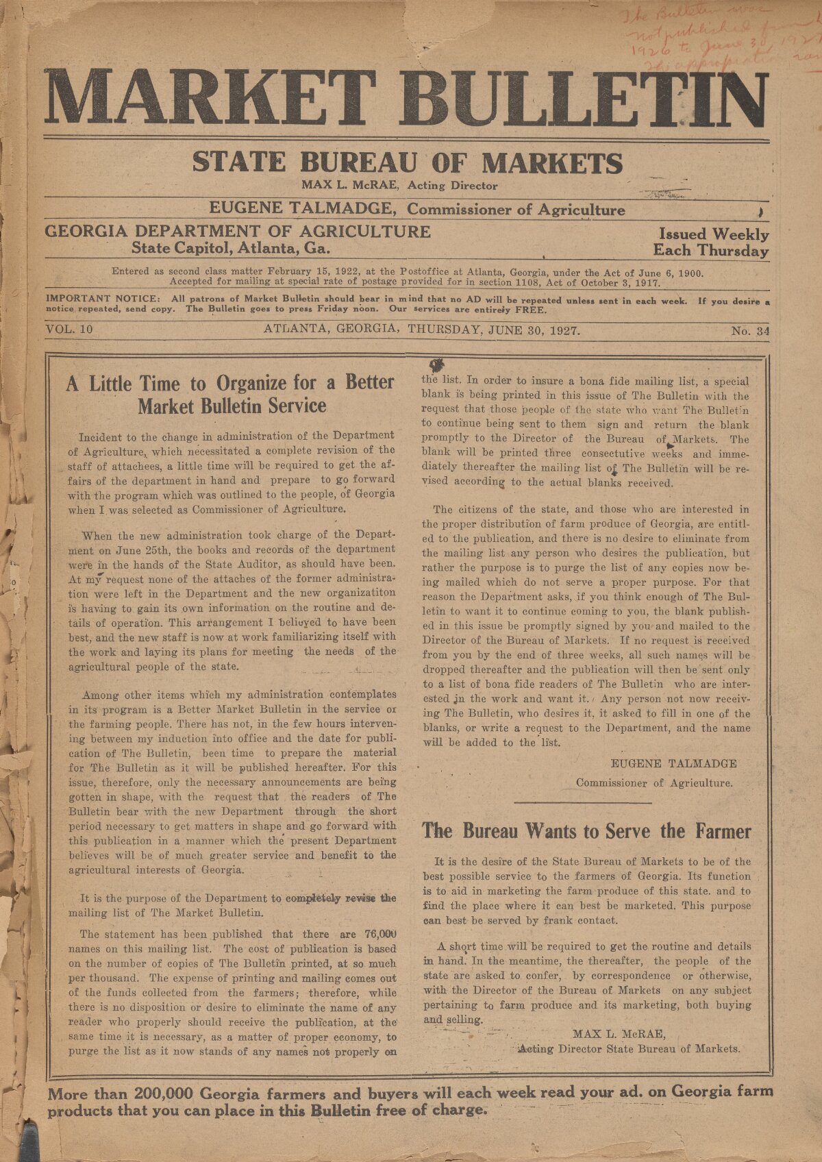 Farmers and consumers market bulletin, 1927 June 30