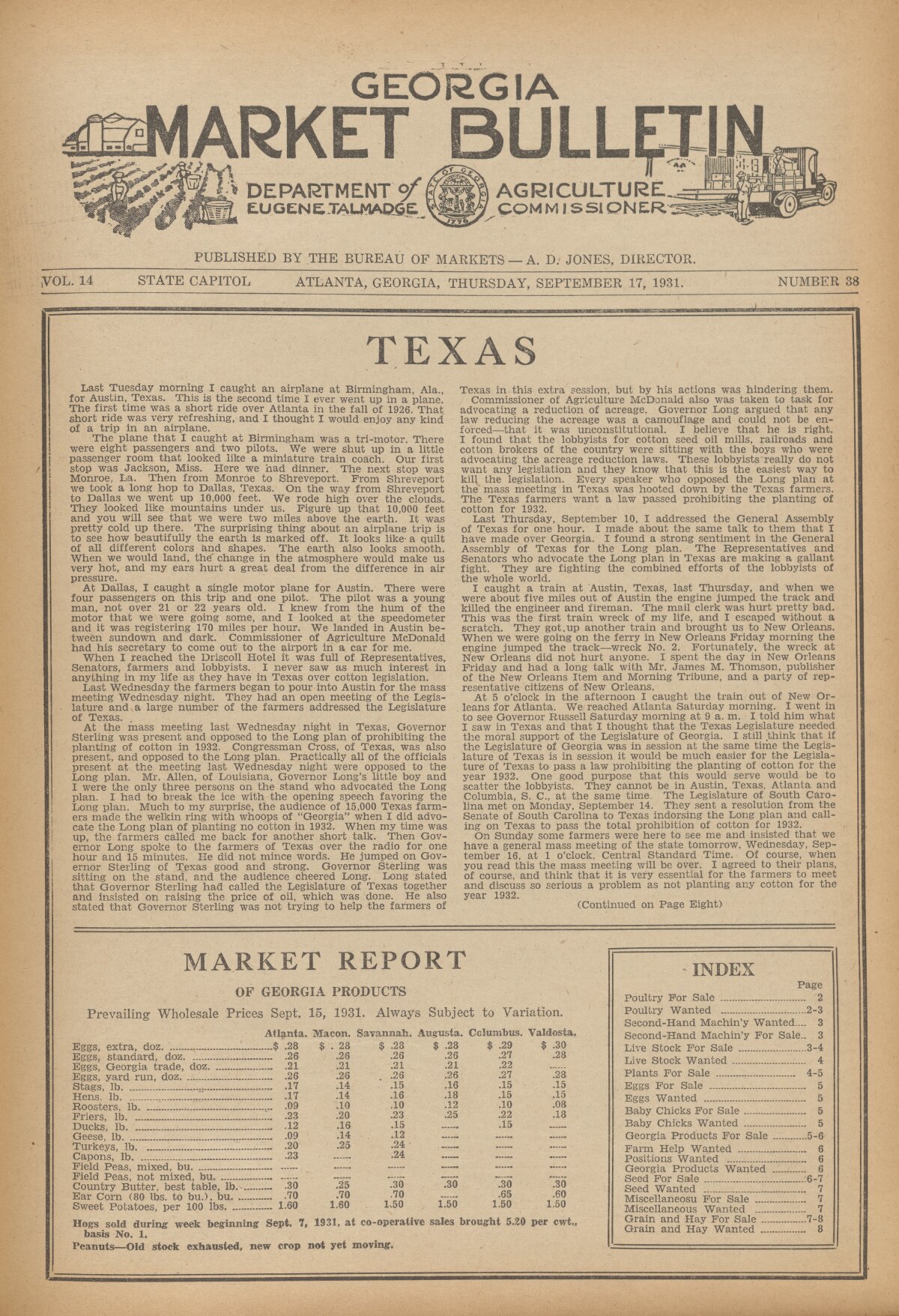 Farmers and consumers market bulletin, 1931 September 17 - Digital Library  of Georgia
