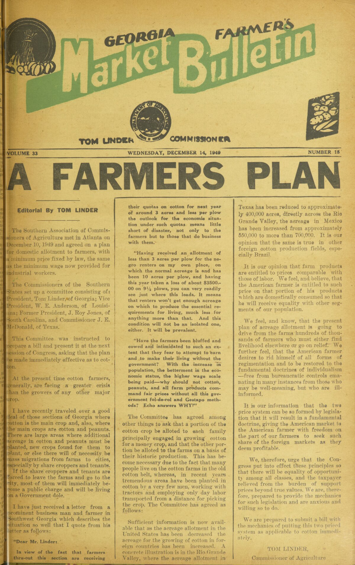 Farmers and consumers market bulletin, 1949 December 14 - Digital Library  of Georgia
