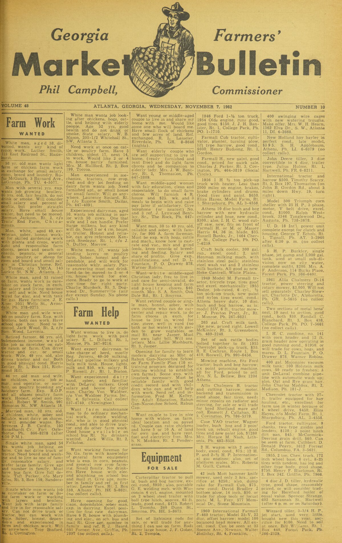 Farmers and consumers market bulletin, 1962 November 7