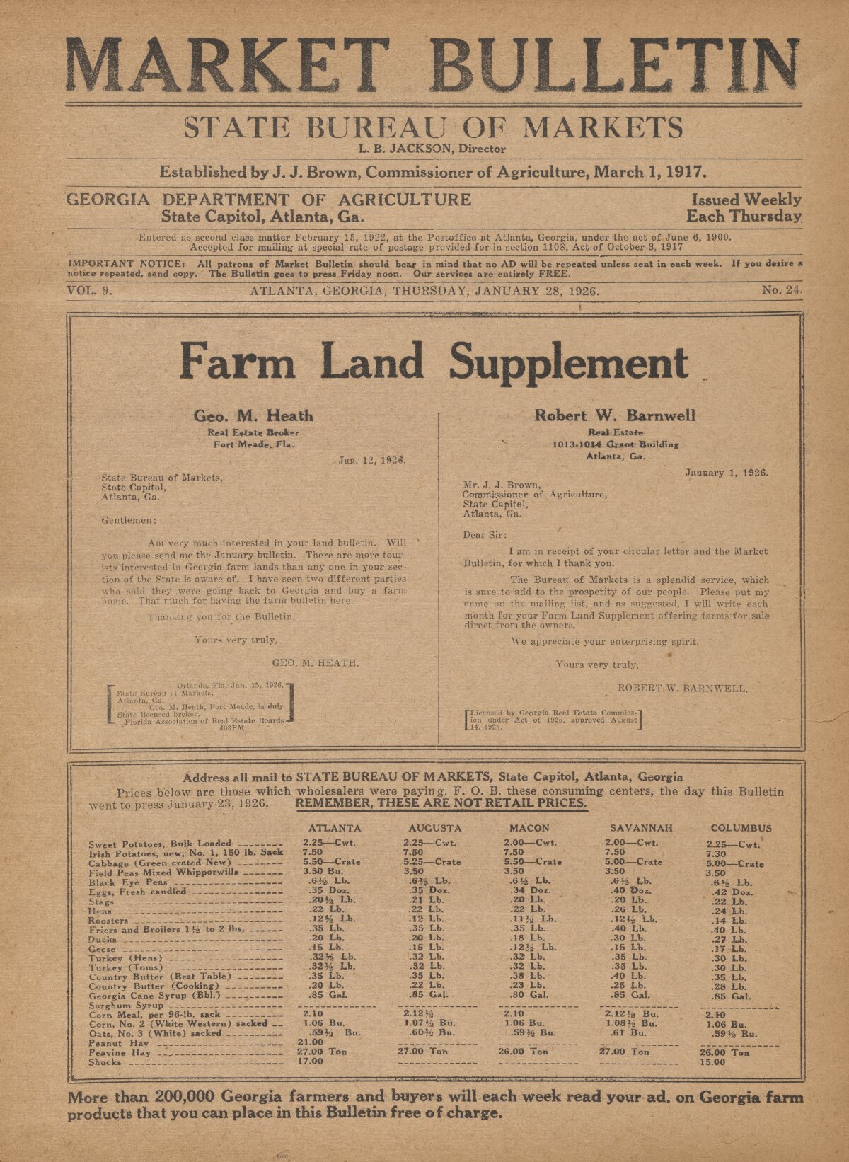 Farmers and consumers market bulletin, 1926 January 28 - Digital Library of  Georgia