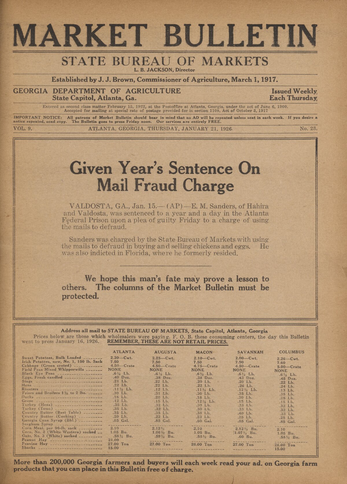 Farmers and consumers market bulletin, 1926 January 21 - Digital 