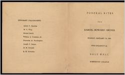 Funeral Rites for Samuel Howard Archer Sunday January 19, 1941 Two O'Clock p.m., Sale Hall, Morehouse College