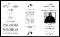 Service of Celebration for Maria Virginia McMillan Bailey, Tuesday, August 31, 2004, 3:00 P.M., "I Did It My Way", St. Paul A.M.E. Church, The Rev. Terence Gray, Pastor, "Hutchings Service"