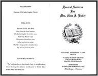 Funeral Services for Mrs. Alma S. Butler, Saturday, September 19, 1992, 2:00 P.M., St. Luke Baptist Church, 1180 Haywood Road, Macon, Georgia 31210, Interment -- Woodlawn Memorial Park, "Hutchings Services"