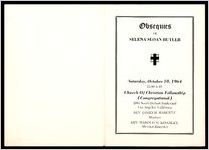 Obsequies Of Selena Sloan Butler, Saturday, October 10, 1964, 11:00 A.M., Church Of Christian Fellowship (Congregational), 2085 South Hobart Boulevard, Los Angeles, California, Rev. James H. Hargett, Minister, Rev. Harold M. Kingsley, Minister-Emeritus