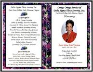 Omega Omega Service of Delta Sigma Theta Sorority, Inc., East Point/College Park Alumnae Chapter, Honoring Soror Pota Estel Coston, April 23, 1958 - July 3, 2015, Friday July 10, 2015, 7:00 p.m., New Hope Baptist Church North, 551 New Hope Road, Fayetteville, Georgia 30214, Cheryl W. Turner, Southern Regional Director