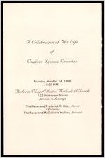 A Celebration of The Life of Corlisse Dionna Crowder, Monday, October 14, 1996, 1:00 P.M., Andrews Chapel United Methodist Church, 122 Watterson Street, Jonesboro, Georgia, The Reverend Frederick R. Gray, Pastor, Officiating, The Reverend McCallister Hollins, Eulogist