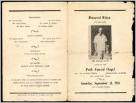 Funeral Rites of the late Mr. Arthur Davis held at the Poole Funeral Chapel, 1501 7th Avenue, North, Birmingham, Alabama, Rev. John Sims, Minister, Saturday, September 11, 1976, 12:00 O'Clock Noon