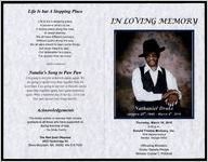 In Loving Memory, Nathaniel Drake, January 25, 1940 - March 4, 2016, Thursday, March 10, 2016, 2:00 p.m., Donald Trimble Mortuary, Inc., 1876 Second Avenue, Decatur, Georgia 30032, Officiating Ministers: Doctor Dazella Phelps, Minister Crystal T. Pritchett
