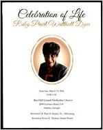 Celebration of Life, Ruby Pearl Walthall Dyer, Saturday, March 19, 2016, 11:00 A.M., Ben Hill United Methodist Church, 2099 Fairburn Road, S.W., Atlanta, Georgia, Reverend Dr. Paul H. Easley, Sr., Officiating, Reverend Byron E. Thomas, Senior Pastor
