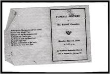 Funeral Services of Mr. Russell Gonzales, Monday, May 13, 1946 at 1:00 p.m., St. Matthews Methodist Church, 1000 N. Orleans St., Chicago, Ill.