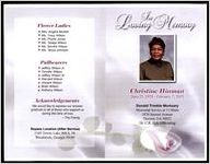 In Loving Memory, Christine Hinman, June 22, 1929 - February 7, 2013, Donald Trimble Mortuary, Memorial Service at 11:00 am, 1876 Second Avenue, Decatur, GA 30032, Dr. C.R. Hill, Officiating