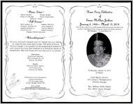 Home Going Celebration of Emma McClure Jackson, January 6, 1938 - March 10, 2015, "For we know that if our earthly house of this tabernacle were dissolved, we have a building a God, a house not made with hands, eternal in the heavens." 2 Corinthians 5:1, Wednesday, March 18, 2015, 11:00 am, Israel Baptist Church, 2071 Hosea L. Williams Drive, Atlanta, Georgia, Rev. William Smith, Pastor, Rev. Marlis Taylor, Eulogist