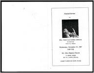 Funeral Service for Mrs. Ossie Lee Golden Johnson, 821 Seale Road, Phinx City, Alabama, Wednesday, November 25, 1987, 1:00 P.M., Mt. Olive Baptist Church, Ft. Mitchell, Alabama, Rev. W.L. Lewis, Officiating, Sumbry's Mortuary Staff, Directing