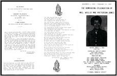 November 7, 1923 - February 24, 1993, The Homegoing Celebration of Mrs. Willie Mae Patterson Jones, Tuesday, March 2, 1993, 3:30 P.M., Center Hill Baptist Church, 1555 Cedar Avenue, Macon, Georgia 31201, Ministers Are: Rev. Leroy Reeves, Presiding, Rev. Johnny Hood, Eulogy, Rev. Edward Dawson, Prayer, Rev. Dr. Walter L. Glover, Old Testament, Rev. Lewis E. Lockett, New Testament, Interment, Middle Georgia Memory Gardens, 3225 Joycliff Road, Macon, Georgia 31201, "A Randall Memorial Service"