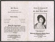 Service In Celebration Of The Life of Mrs. Mattie Barner Kimble, Saturday, January 19, 1985, One O'Clock P.M., Whitesville Missionary Baptist Church, 972 Dimmock Street, Southwest, Atlanta, Georgia, Reverend C.J. Maddox, Sr., Pastor, Officiating