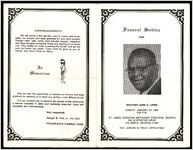 Funeral Service for Brother John D. Lewis, Sunday, January 22, 1984, 3:00 P.M., St. James Christian Methodist Episcopal Church, 380 Northstar Drive, Columbus, Georgia 31907, Rev. Jerome B. Price, Officiating