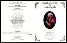 A Celebration of Life for Ruth L. McAfee, Monday, June 23, 2008, 1:00 P.M., Allen Temple A.M.E. Church, 232 Arnold Mill Road, Woodstock, Georgia 30188, Carl A. Moore, Sr., Pastor, Officiating