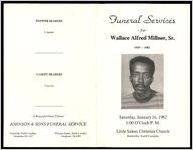 Funeral Services for Wallace Alfred Millner, Sr., 1939-1982, Saturday, January 16, 1982, 1:00 O'Clock P.M., Little Salem Christian Church, Reidsville, North Carolina