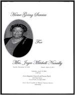 Home Going Service For Mrs. Joyce Mitchell Nunally, Sunrise: December 12, 1955, Sunset: April 12, 2014, Saturday, April 19, 2014, 11:00 am, First Baptist Church of Forest Park, 635 Main Street, Forest Park, Georgia 30297, Pastor Reed Crumbliss & Minister Norreese Haynes, Officiating