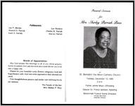 Funeral Services for Mrs. Shirley Parrish Penn at St. Benedict the Moor Catholic Church, Tuesday, December 10, 1985, 2:00P.M., Father james Mayo, Officiating, Decon Dr. Prince Jackson, Assisting, Sexton-Hall Funeral Home Directors, 118 East 35th Street, Savannah, Georgia