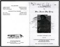 1920-1984, Funeral Service for Mrs. Fannie Mae Perry, Saturday, January 21, 1984, 1:00 P.M., Tabernacle Missionary Baptist Church, 3101 east 30th Street, Indianapolis, Indiana, Rev. Jonathan Bailey, Sr., Pastor