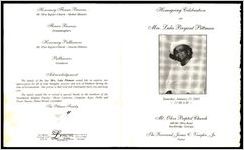 Homegoing Celebration for Mrs. Lula Bryant Pittman, Saturday, January 15, 2005, 11:00 A.M., Mt. Olive Baptist Church, 469 Mt. Olive Road, Stockbridge, Georgia, The Reverend James C. Vaughn, Jr., Pastor