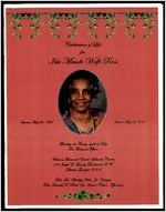 Celebration of Life for Ida Maude Wolfe Ross, Sunrise: May 28, 1920 - Sunset: May 22, 2015, Thursday, the Twenty-eighth of May, Two Thousand Fifteen, Warren Memorial United Methodist Church, 181 Joseph E. Lowery Boulevard, S.W., Atlanta, Georgia 30314, Rev. Dr. Wimbley Hale, Jr., Eulogist, Rev. Donald K. Reed, Sr., Senior Pastor, Offciating
