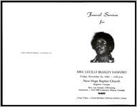 Funeral Services for Mrs. Lucille Beasley Sanford, Friday, November 26, 1982, 2:00 p.m., New Hope Baptist Church, Register, Georgia, Rev. Lee Hunter, Officiating, Interment - Fort Hill Cemetery, Macon, Georgia, A Final Tribute - A Service by Payton's Mortuary, Statesboro, Georgia