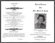Funeral Services for Mrs. Minnie L. Smith, Thursday, February 7, 2002, 11:00 A.M., St. Paul A. M. E. Church, Reverend Terence R. Gray, Officiating, Interment, Macon Memorial Park, "Hutchings Service"