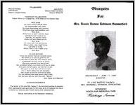 Obsequies for Mrs. Bessie Yvonne Robinson Summerford, Wednesday - June 17, 1987, 3:00 P.M., St. Luke Baptist Church, Rev. Marshell Stenson, Officiating, Interment, Woodlawn Memorial Park, "Hutchings Services"