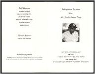 Eulogistical Services for Mr. Jessie James Tripp, Saturday, November 18, 1989, 3:00 P.M., Calvary Deliverance Holiness Temple, Gray, Georgia 31032, Evangelist Mary Elizabeth Patterson, Officiating