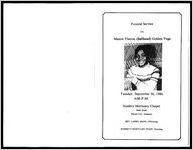 Funeral Service for Master Theron (Ballhead) Golden Vega, Tuesday, September 30, 1986, 4:00 P.M., Sumbry Mortuary Chapel, Seale Road, Phenix City, Alabama, Rev. Larry Akins, Officiating, Sumbry's Mortuary Staff, Directing
