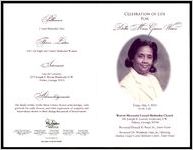 Celebration of Life for Dollie Marie Grimes Waters, Friday, may 9, 2014, 11:00 A.M., Warren Memorial United Methodist Church 181 Joseph E. Lowery boulervard, S. W., Atlanta, Georgia 30314, Reverend Donald K. Reed, Sr., Senior Pastor, Reverend Dr. Wimberly Hale, Jr., Officiating Andrews Chapel United Methodist Church, Senior Pastor