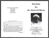 Final Tribute for Mrs. Rhunette Bell Williams, Saturday, April 16, 1983, 4:00 P.M., Ebenezer Baptist Church, Rev. Jacob Parker, Officiant, Interment, Mosley Cemetery, "Hutchings Services"