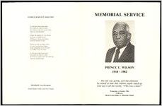 Memoria Service Prince E. Wilson 1918-1982, His life was gentle, and the elements so mixed in him that Nature might stand up and say to all the world, "This was a man!", Wednesday, 6 October 1982, 1100am, Martin Luther King, Jr. Memorial Chapel