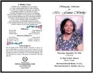 Homegoing Celebration for Mrs. Fannie Worthy, Thursday, September 28, 2006, 11:00 A.M., St. Paul A.M.E. Church, Macon, Georgia, Reverend Harold Banks, Presiding, Reverend Earnest L. Gordon, Officiating