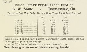 Price list of pecan trees : 1924-1925 / B.W. Stone.