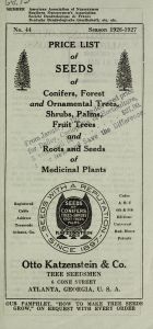 Price list of seeds of conifers, forest and ornamental trees, shrubs, palms, fruit trees and roots and seeds of medicinal plants. No. 44, season 1926-1927 / Otto Katzenstein & Co.