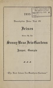 1935 descriptive price list of irises grown by the Sunny Brae Iris Gardens / C.R. Hardy.