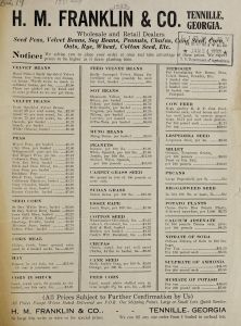 Seed peas, velvet beans, soy beans, peanuts, chufas, cane seed, corn, oats, rye, wheat, cotton seed, etc. /H.M. Franklin & Co.