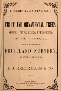 Descriptive catalogue of fruit and ornamental trees, shrubs, vines, roses, evergreens, hedge plants, &c. cultivated and for sale at the Fruitland Nursery, Augusta, Georgia
