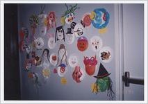 Photograph of decorations and masks for the Halloween party, Athens, Georgia, 1995 October 31
