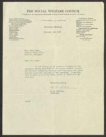 Correspondence Between the Social Welfare Council and Mrs. John Hope, November 22, 1933