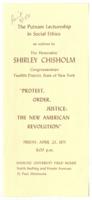 "The Putnam Lectureship in Social Ethics An Address by the Honorable Shirley Chisholm" Program, April 23, 1971