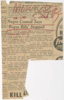 "Negro Council Says 'Bogus Bills" Stopped" Article, June 15. 1967