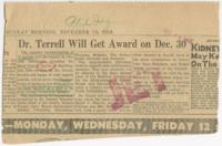 "Dr. Terrell Will Get Award on Dec. 30", December 13, 1953