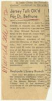 "Jersey Talk OK'd for Dr. Bethune" Article, June 9, 1952