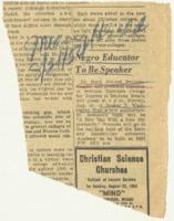 "Negro Educator to Be Speaker" Article, August 21, 1954